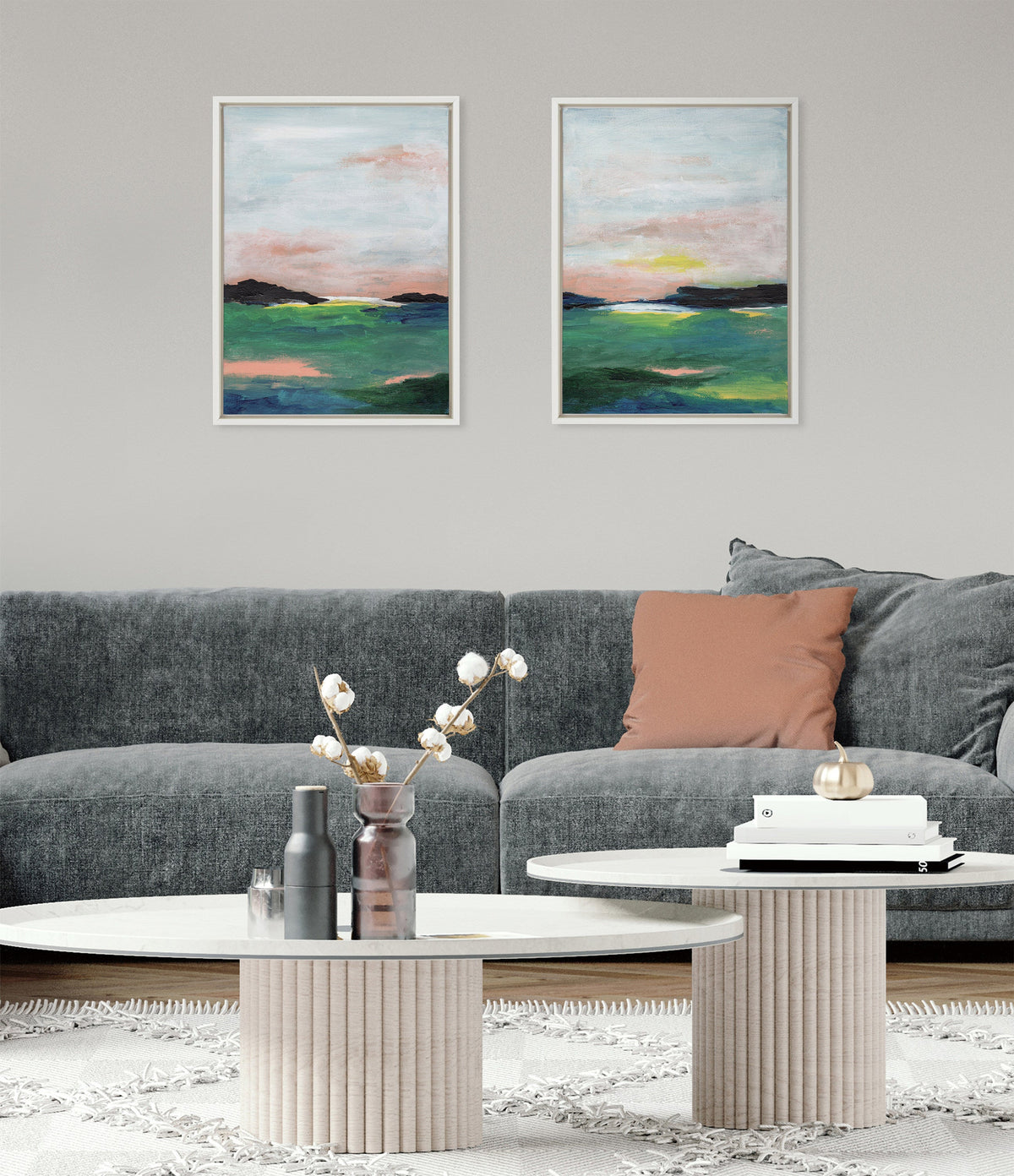Sylvie Golden Peach Coast l and II Framed Canvas Art Set of 2 by Nikita Jariwala