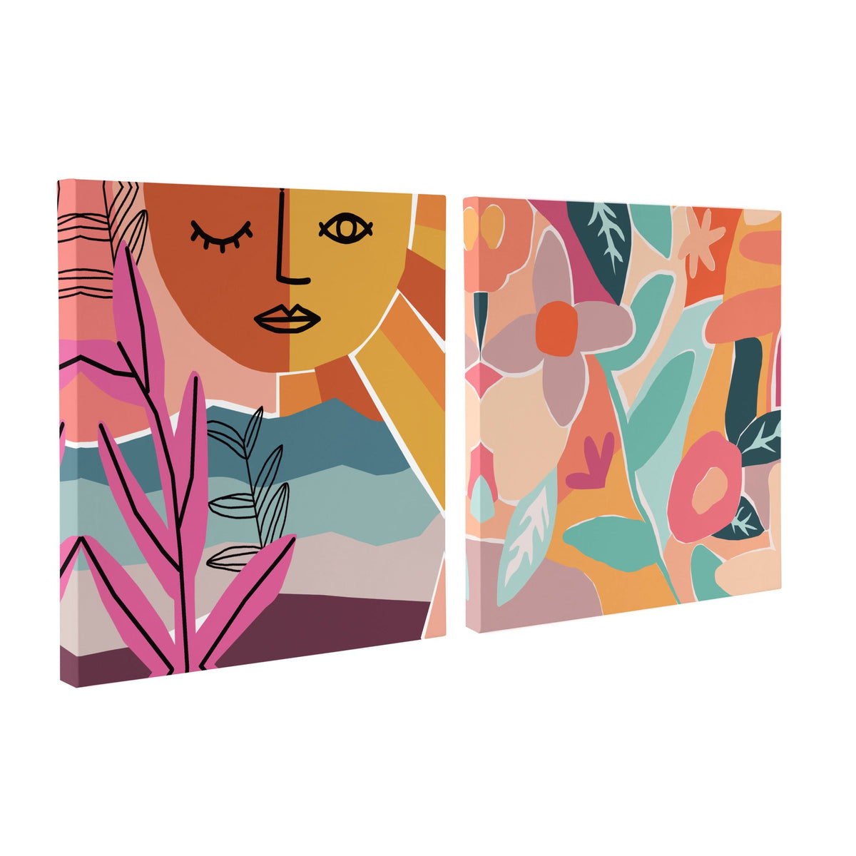 Peace Love Flowers Canvas Wall Art Set of 2 by Kate Aurelia Holloway