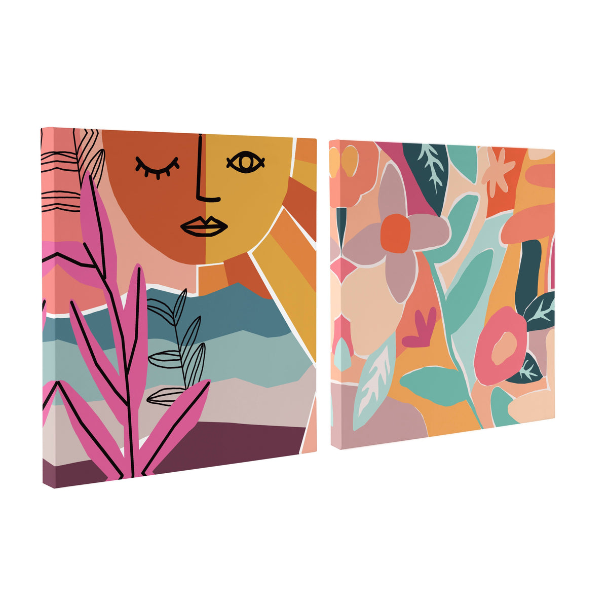 Peace Love Flowers Canvas Wall Art Set of 2 by Kate Aurelia Holloway