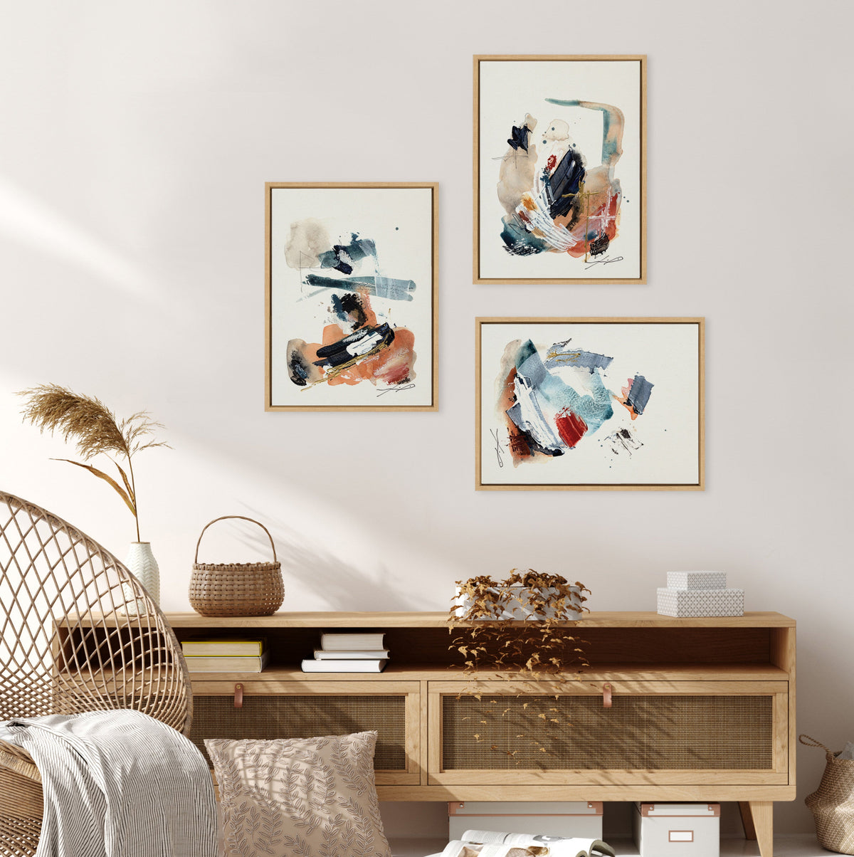 Sylvie By The Fireplace Series Framed Canvas Art Set of 3 by Xizhou Xie