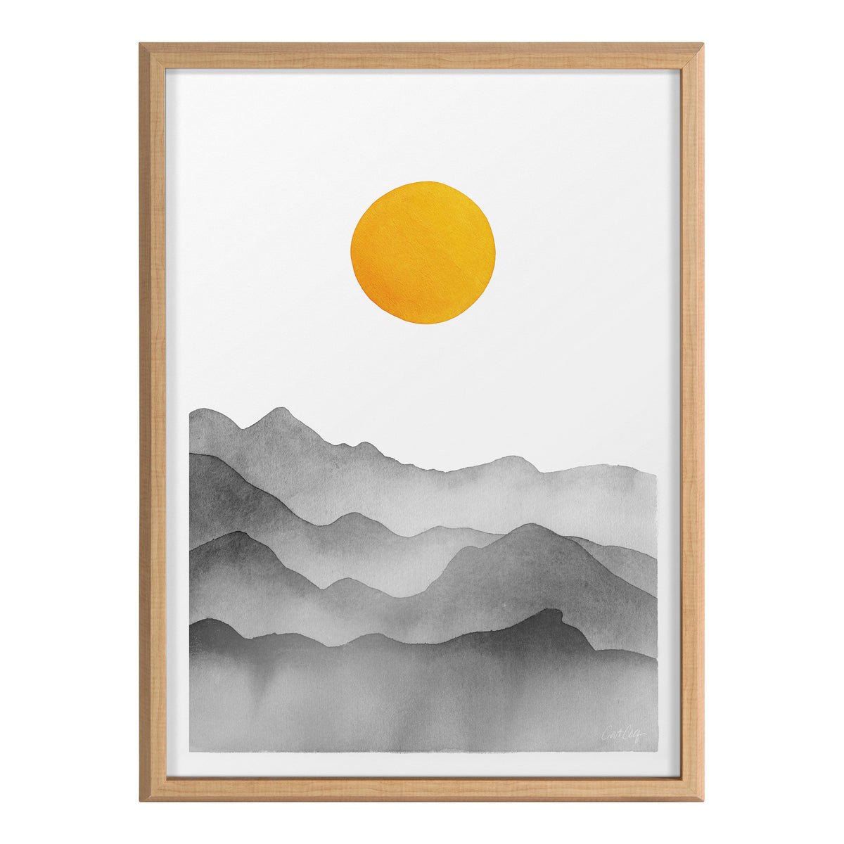 Blake Black Yellow Mountain Range Silhouette Framed Printed Glass by Cat Coquillette