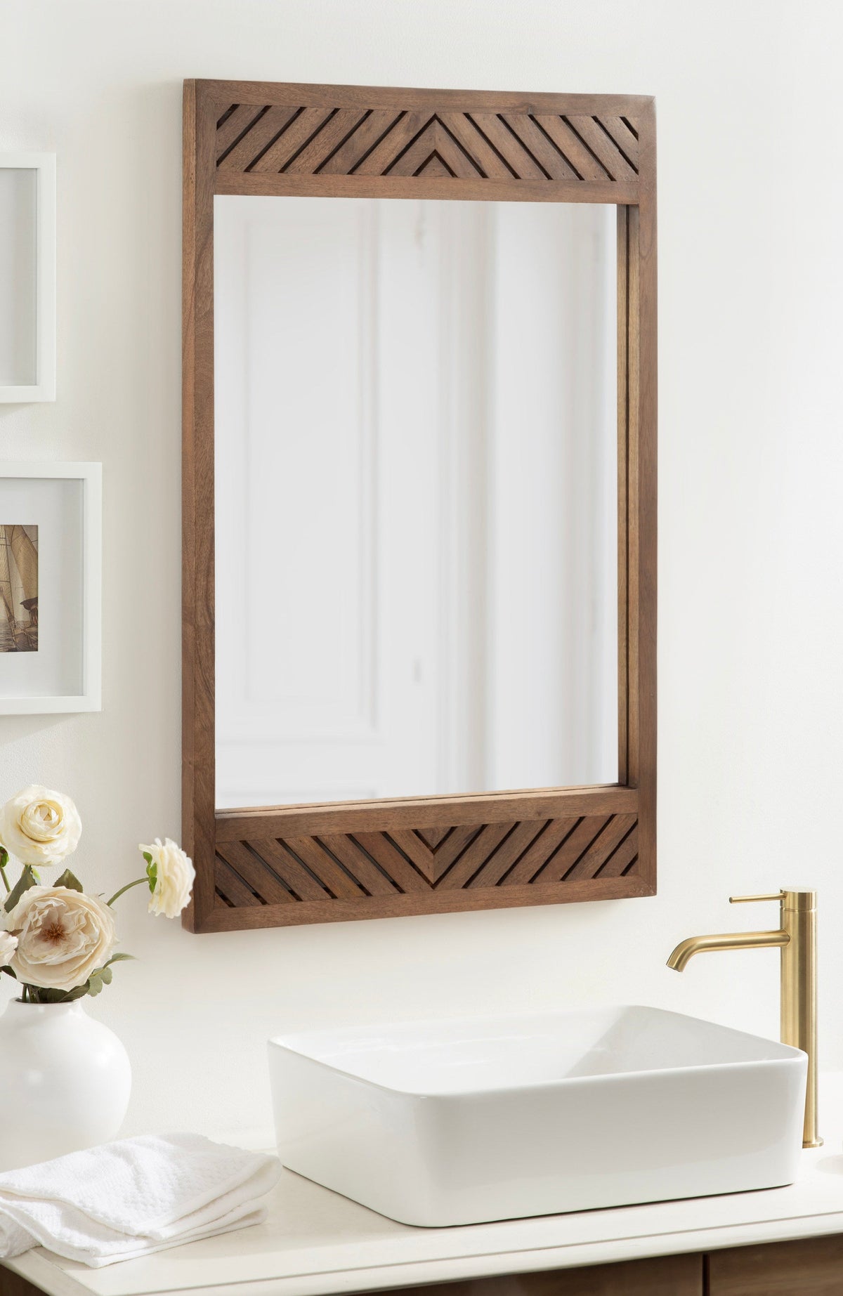 Mezzeta Rectangular Wall Mirror with Mango Wood Chevron Frame