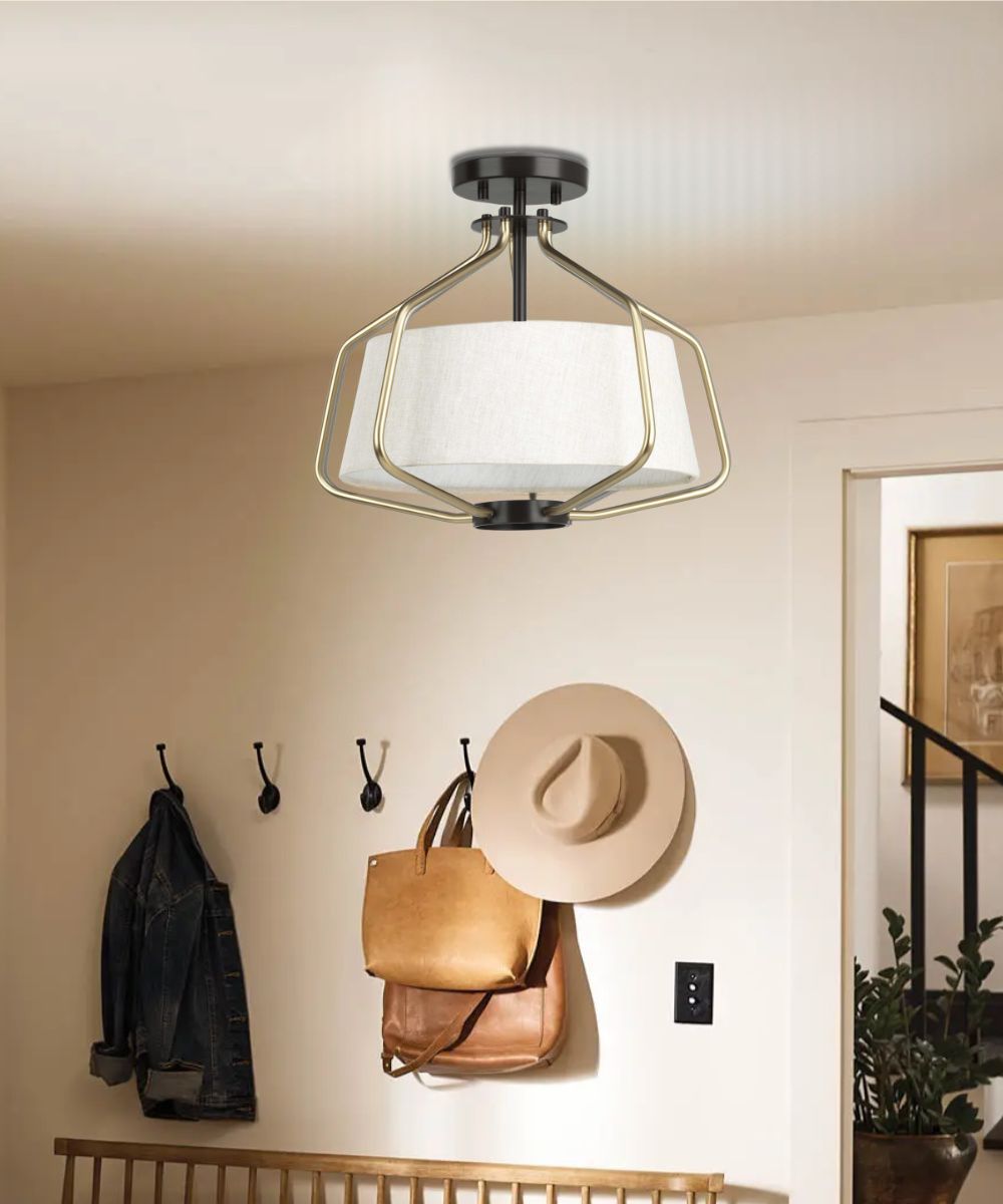 Progress Lighting Hangar 2-Light 16"w Semi-Flush Mount/Pendant Light Convertible Light Fixture Antique Bronze