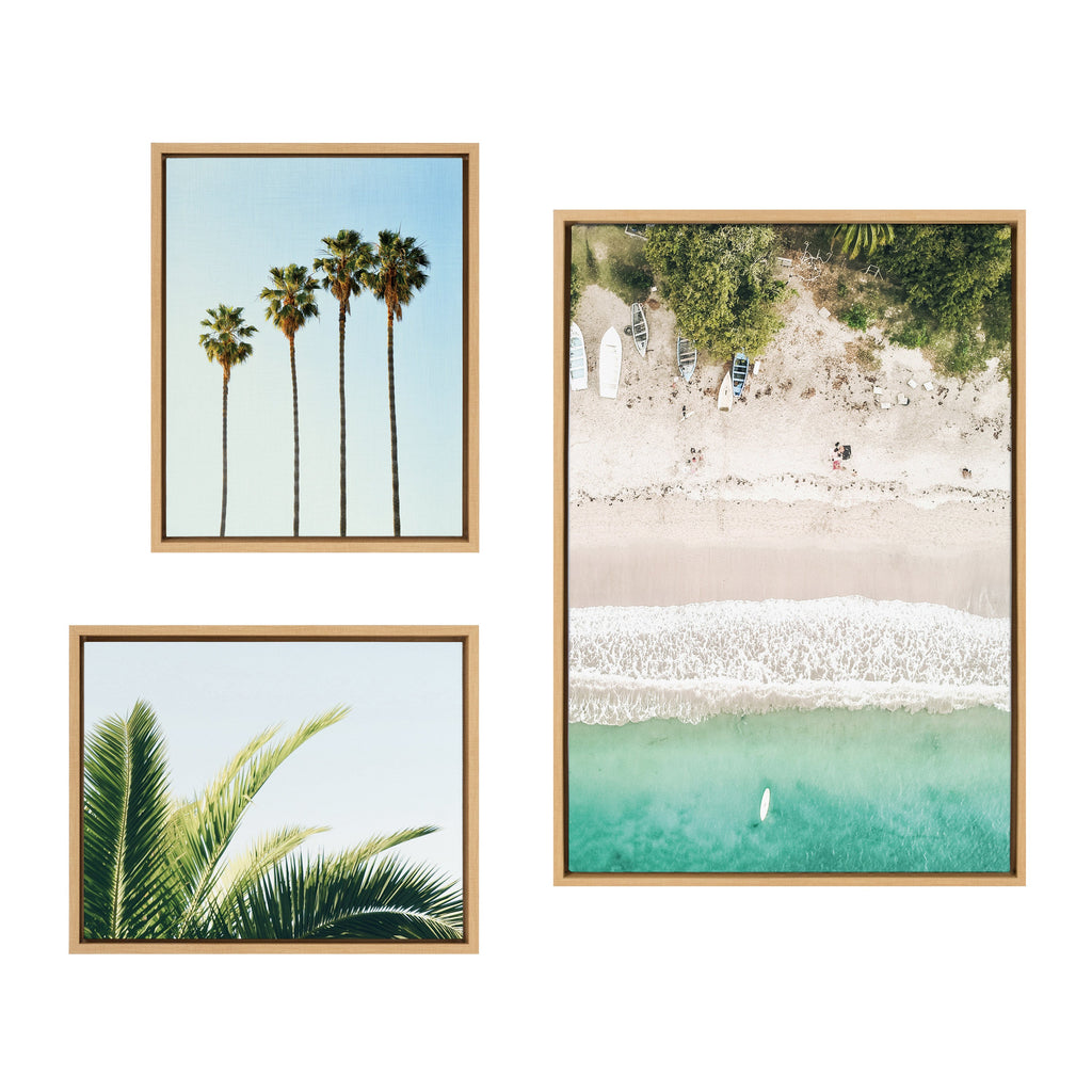 Sylvie Tropical Beach Framed Canvas Set of 3