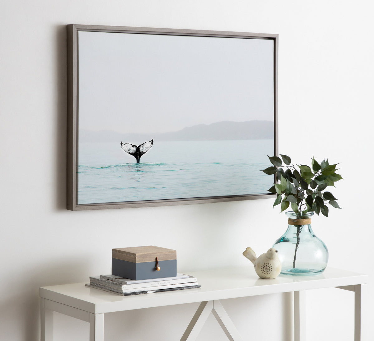 Sylvie Whale Tail In The Mist Framed Canvas by Amy Peterson