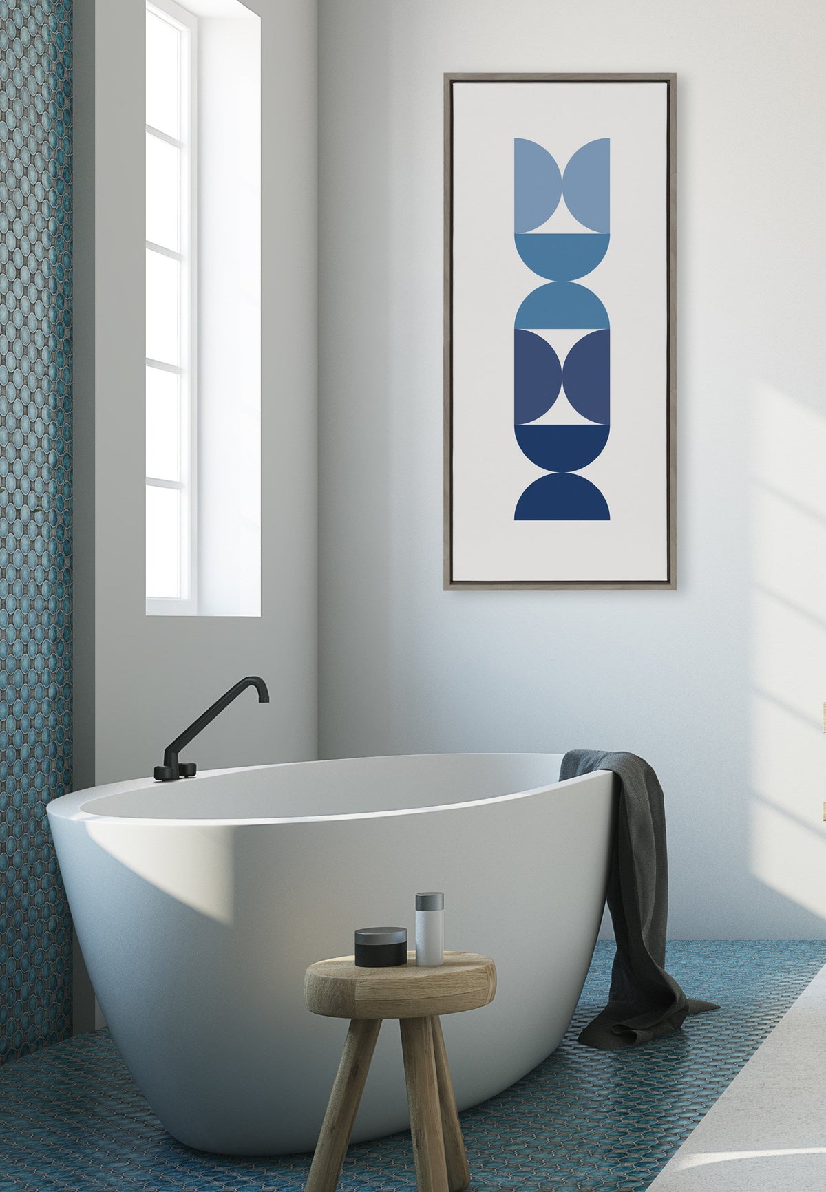 Sylvie Circles and Curves Ocean Beach Blues Framed Canvas by The Creative Bunch Studio