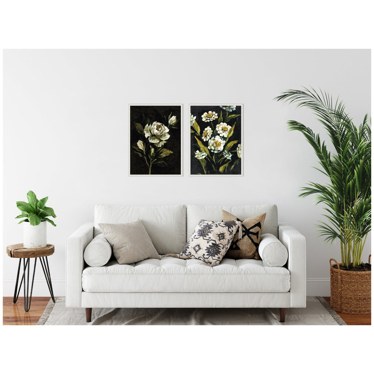 Sylvie Beaded Moody Floral 1 and 2 Framed Canvas Art Set of 2 by Annie Quigley