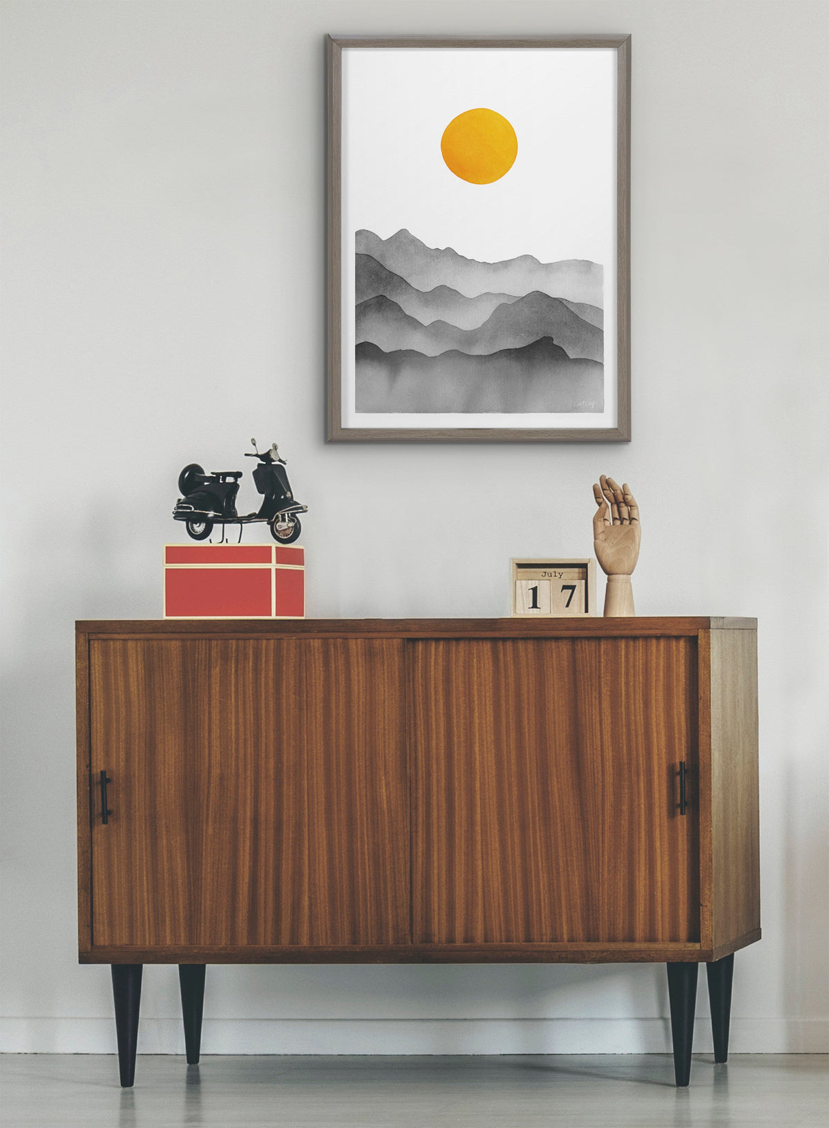 Blake Black Yellow Mountain Range Silhouette Framed Printed Glass by Cat Coquillette