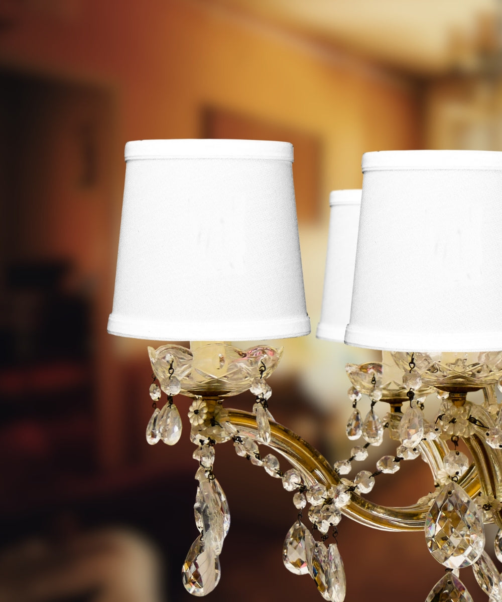 Home Concept Set of 6 White Linen Drum Chandelier Clip-On Lamp Shade - 6"W x 5" Slant Height