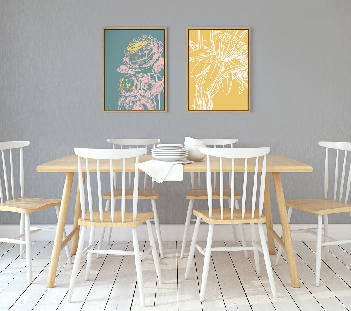 Sylvie Flower in Yellow Framed Canvas by Apricot and Birch