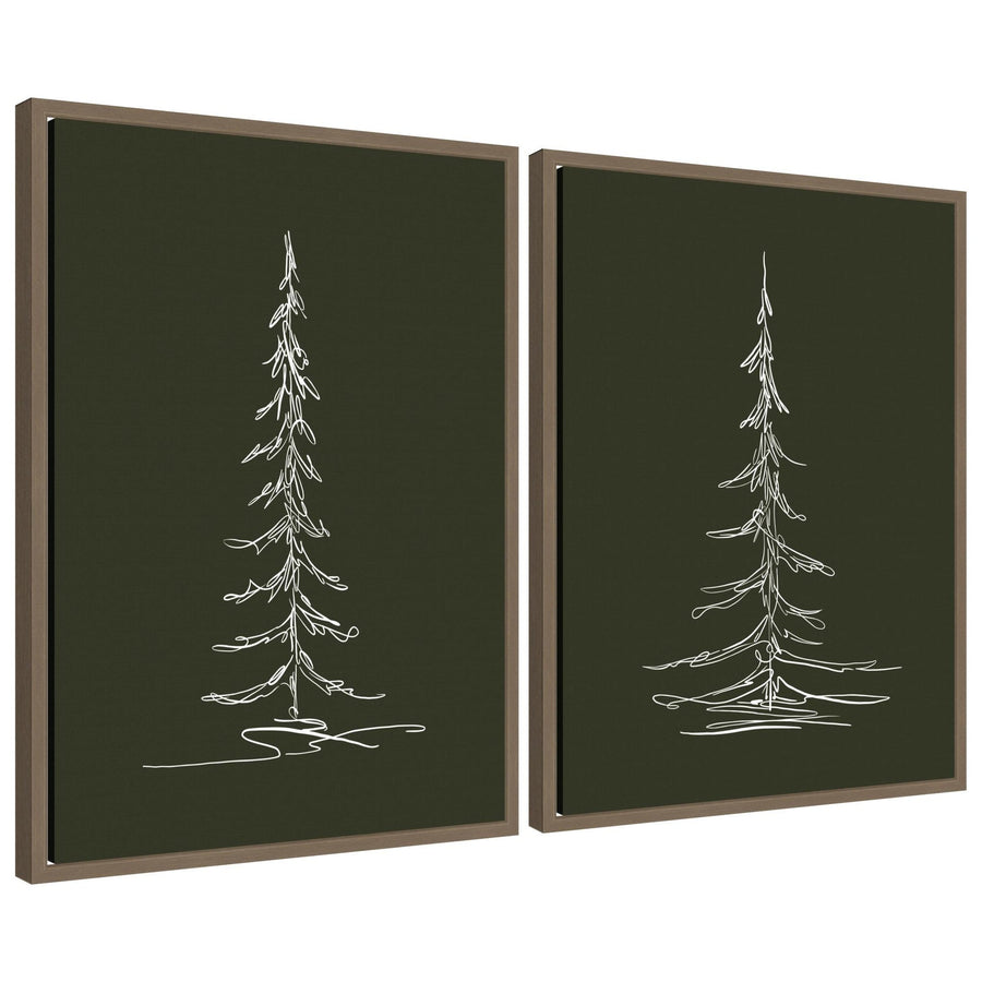Sylvie Minimalist Evergreen Trees Sketch - 2 Piece Framed Canvas Art Set by The Creative Bunch Studio