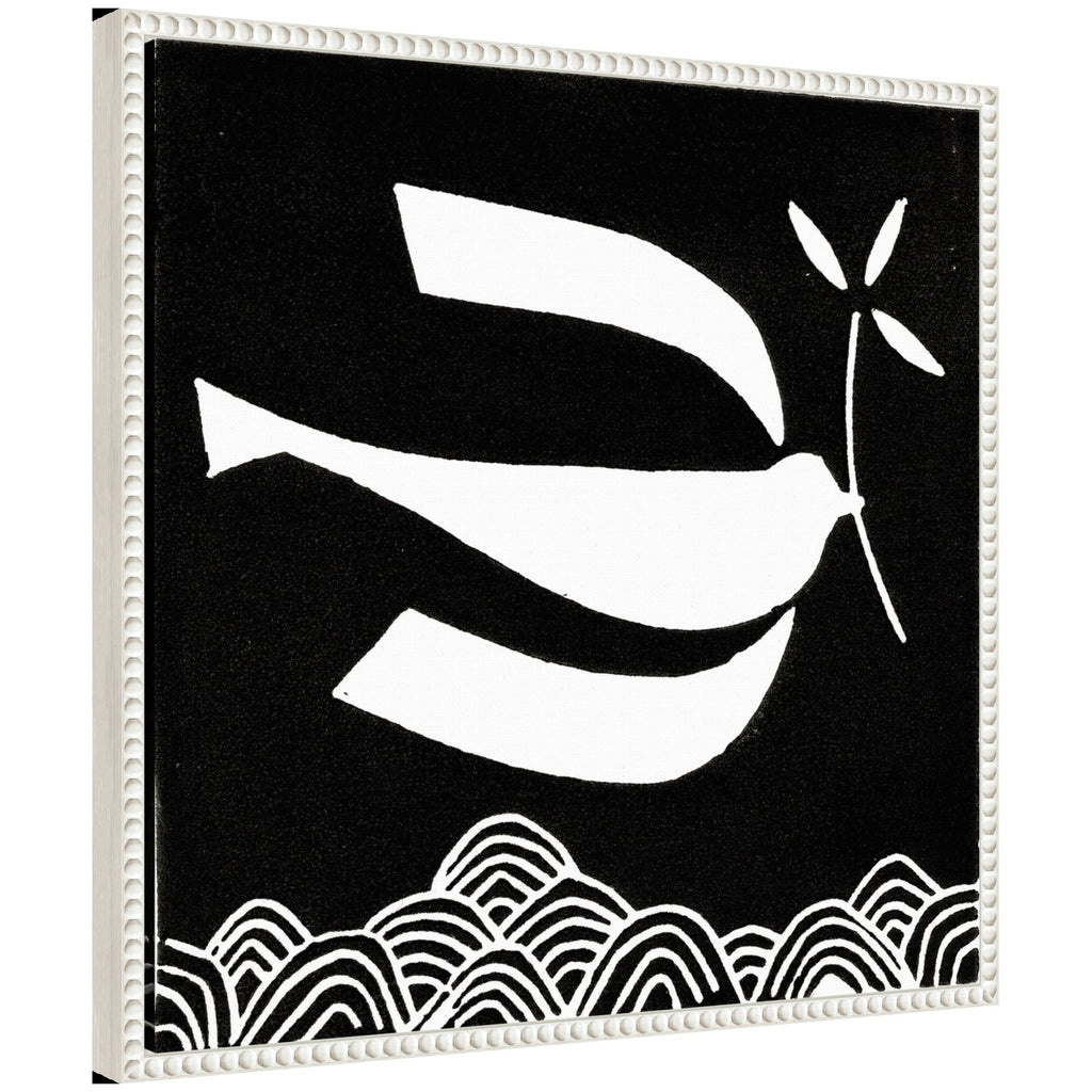 Sylvie Volare 2 Black and White Bird Linocut Framed Canvas by Giuliana Lazzerini
