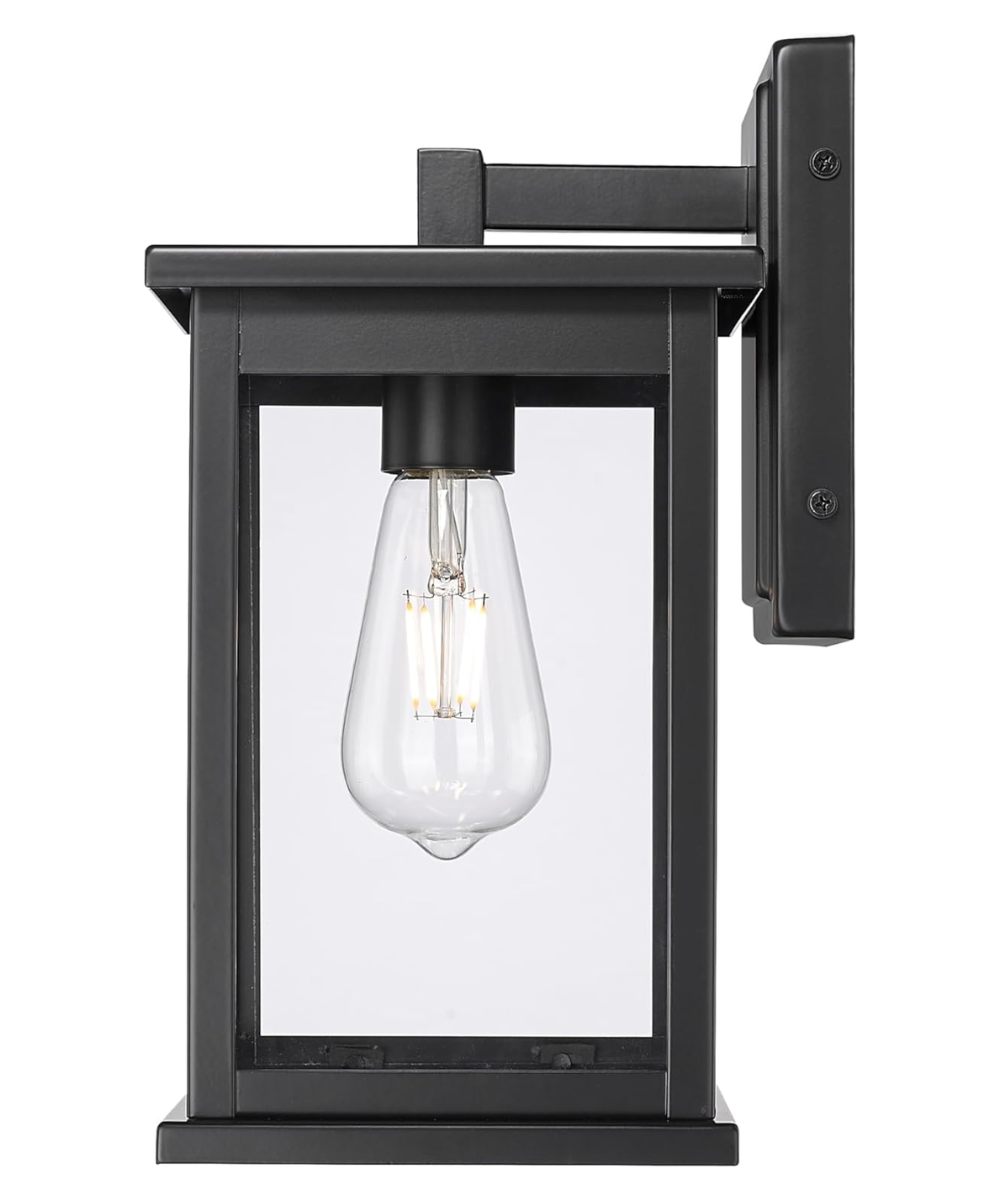 Bowton II Outdoor Wall Light - Dusk to Dawn Matte Black Finish with Glass Shade by Millennium Lighting - 11"H