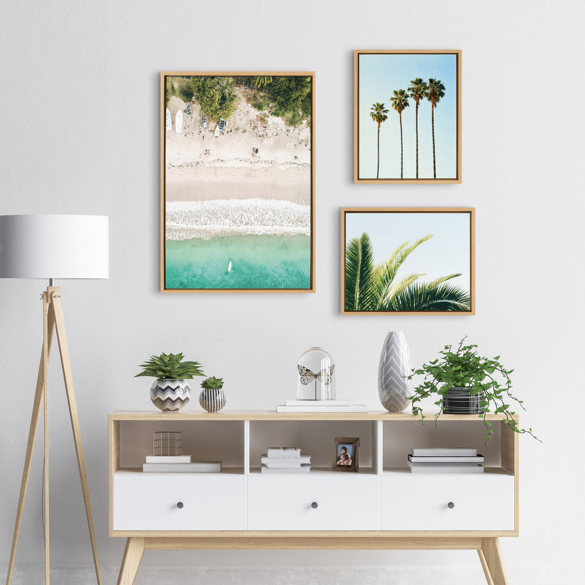 Sylvie Tropical Beach Framed Canvas Set of 3