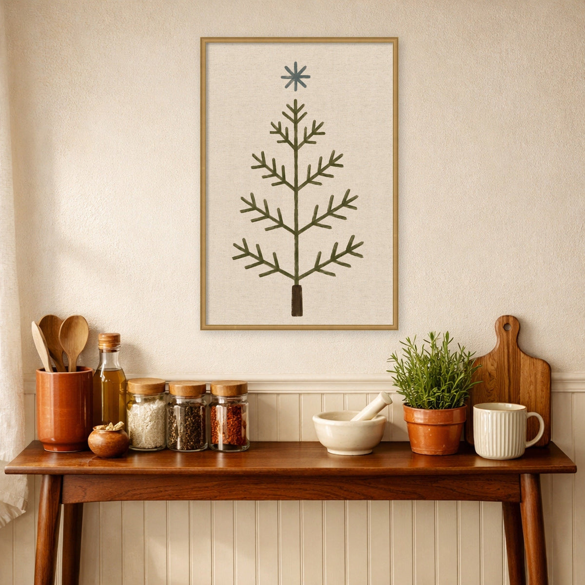 Framed Fabric Magnetic Board Scandi Tree Linen Wall Organization