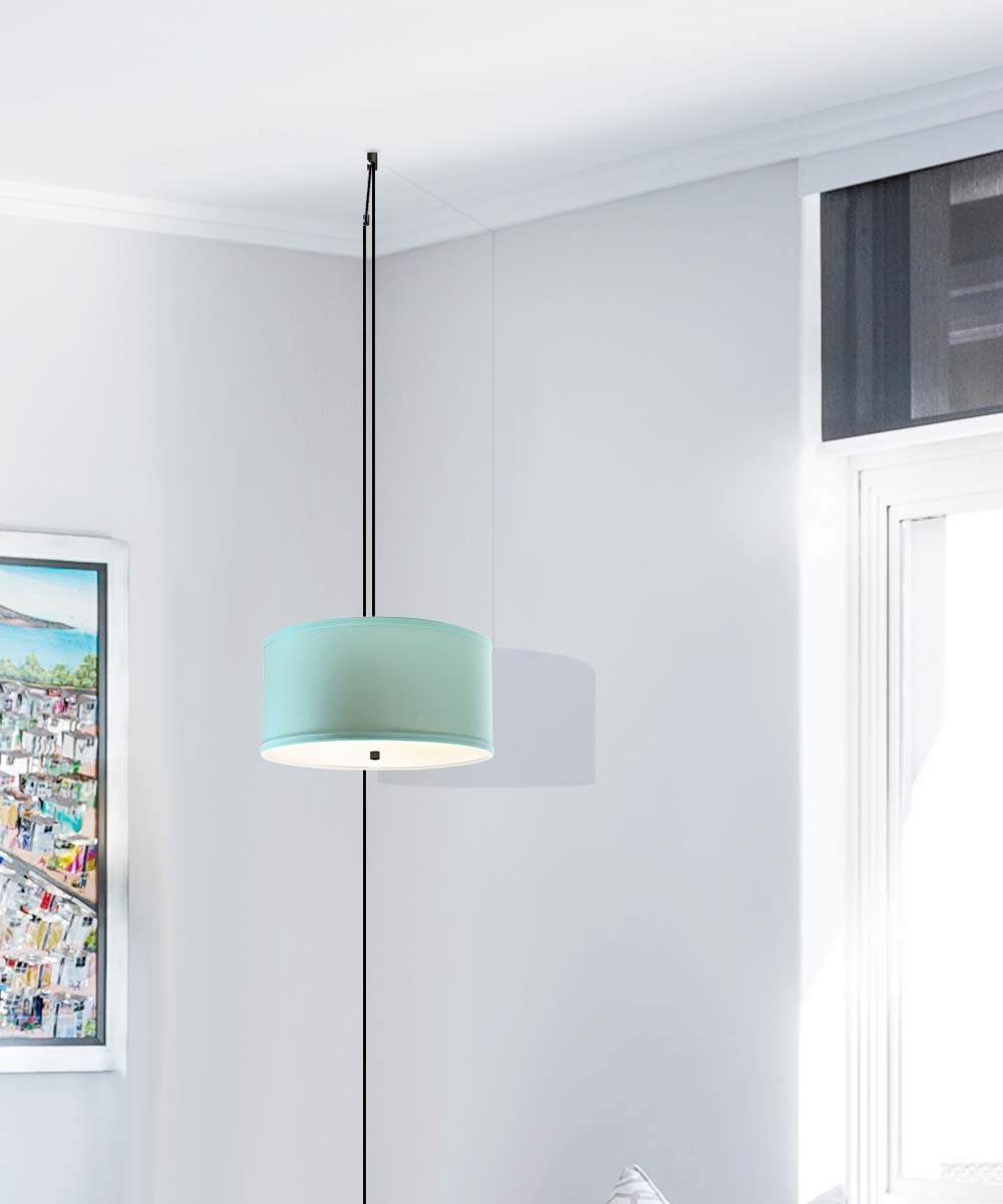 Home Concept 2-Light Plug-In Swag Pendant Light 14"w Island Paradise Blue with Diffuser, Black Cord