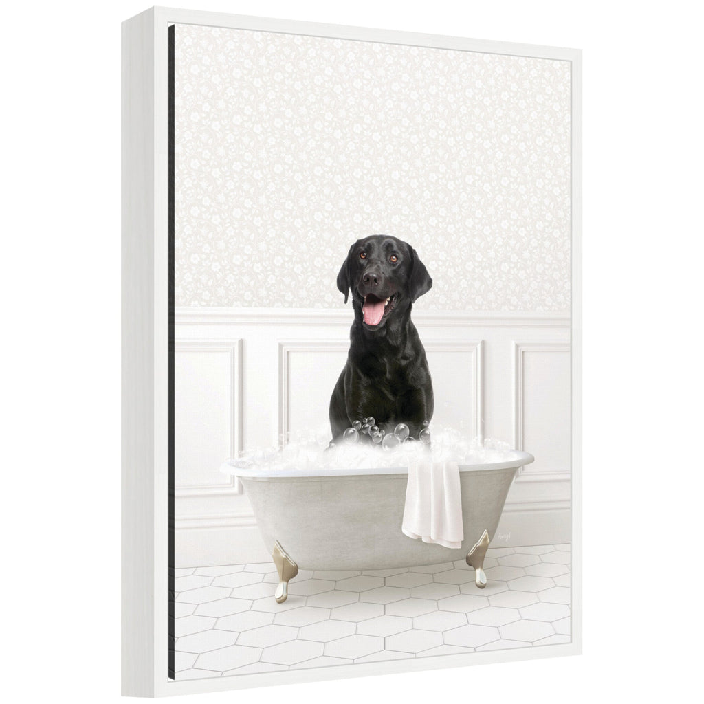 Sylvie Black Lab in White Bathtub Framed Canvas by Amy Peterson