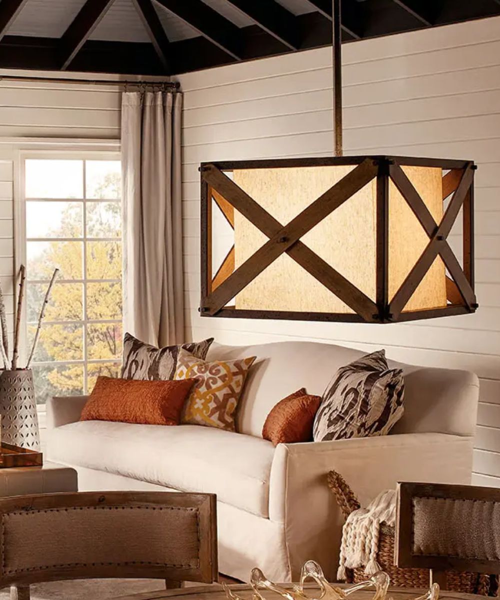 Kichler Cahoon 16"W 1-Light Anvil Iron Finish Square Shade Pendant/Semi-Flush Mount Light Fixture