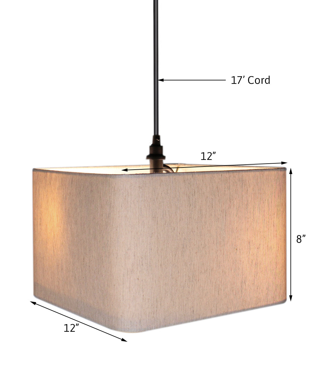 Home Concept 2-Light Plug-In Swag Pendant Light 12"w Rounded Corner Square Oatmeal Drum Shade with Diffuser, Black Cord