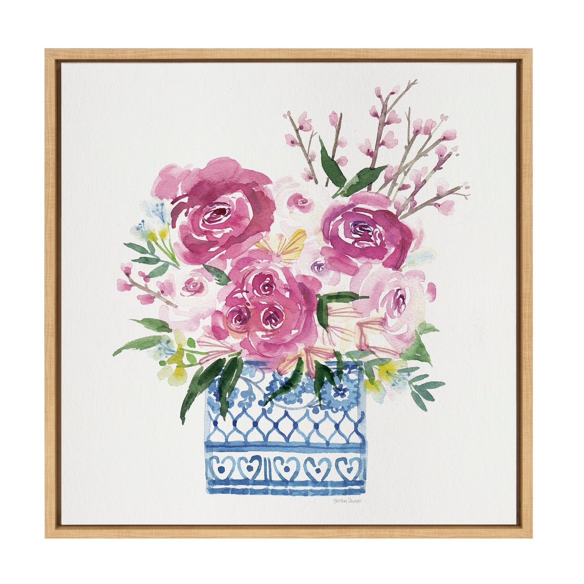 Sylvie Pink Blooms in Chinoiserie Framed Canvas by Patricia Shaw