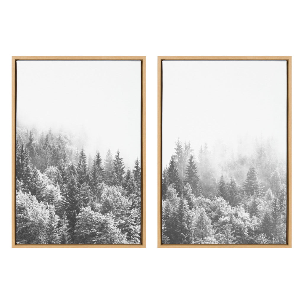 Sylvie Forest On A Foggy Day Black and White Framed Canvas Set of 2 by The Creative Bunch Studio