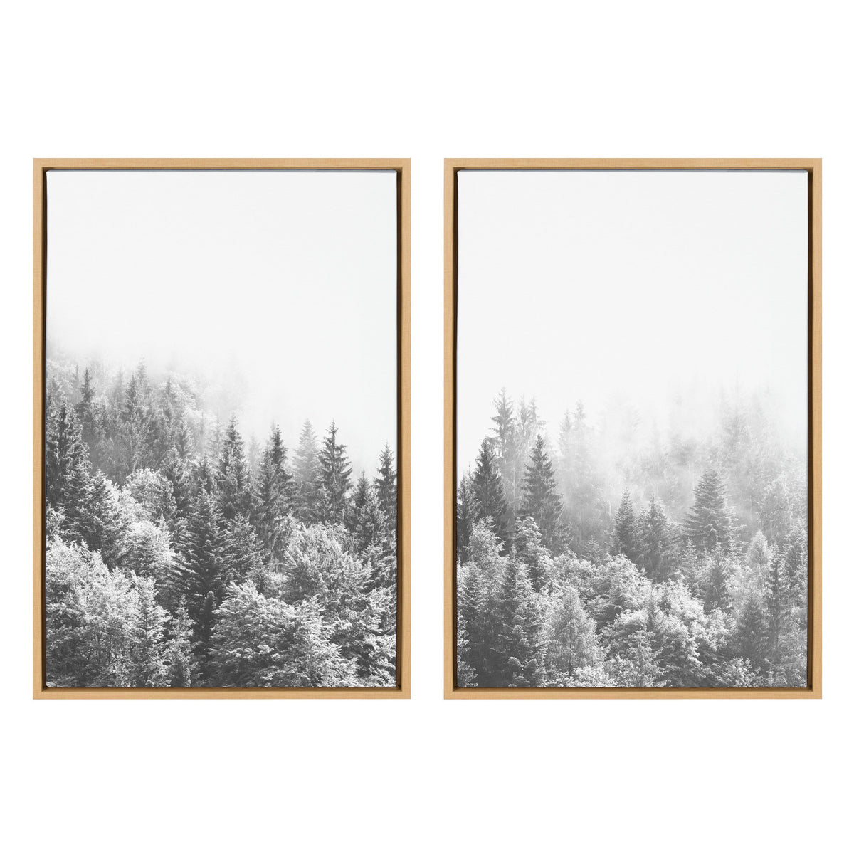 Sylvie Forest On A Foggy Day Black and White Framed Canvas Set of 2 by The Creative Bunch Studio