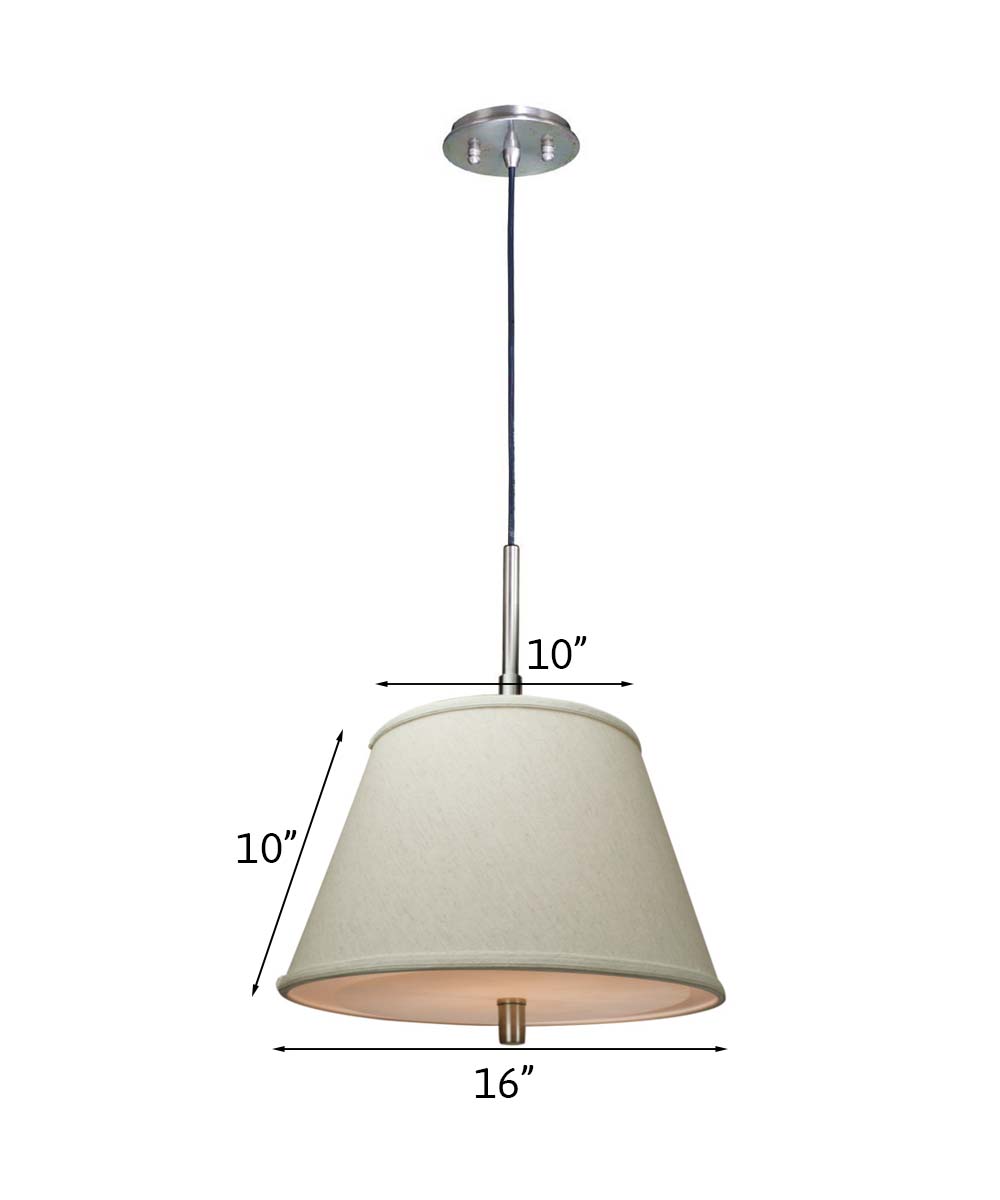 Laura Ashley Hardwired Pendant Light, Satin Nickel, Textured Oatmeal Slotted Empire Shade with Diffuser, 16"W