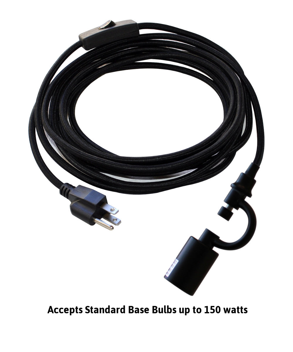 Home Concept MAST Plug-In Wall-Mount Pendant Light 1-Light Black Cord/Arm Drum White Shade - 12"W
