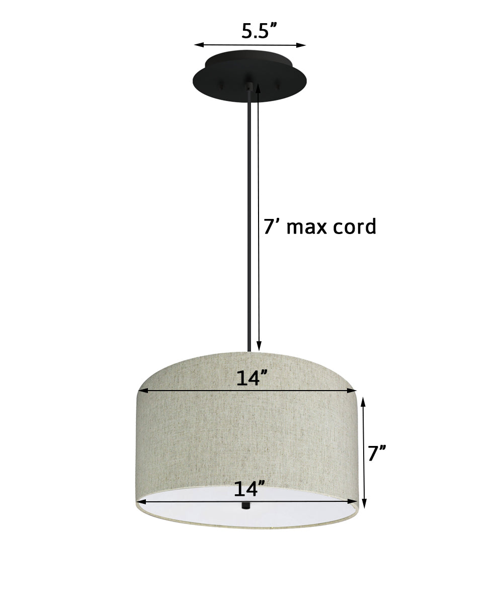 Home Concept 2-Light Pendant Light Textured Oatmeal Shade with Diffuser, Black Cord - 14" W