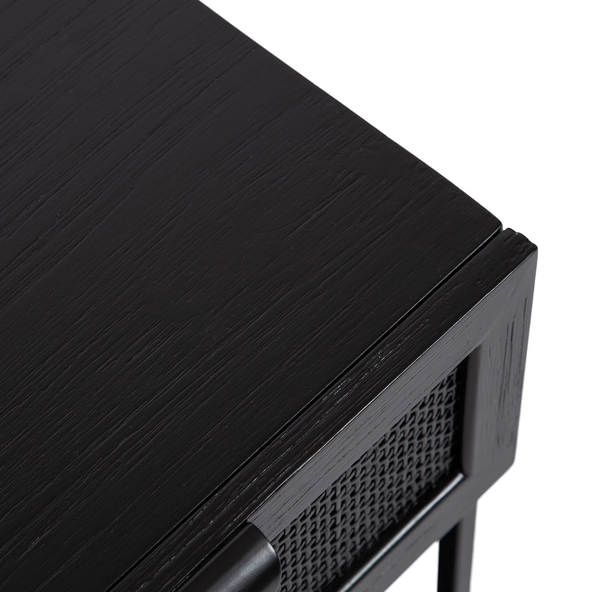 Ori Wood and Cane Side Table with Drawer and Lower Shelf