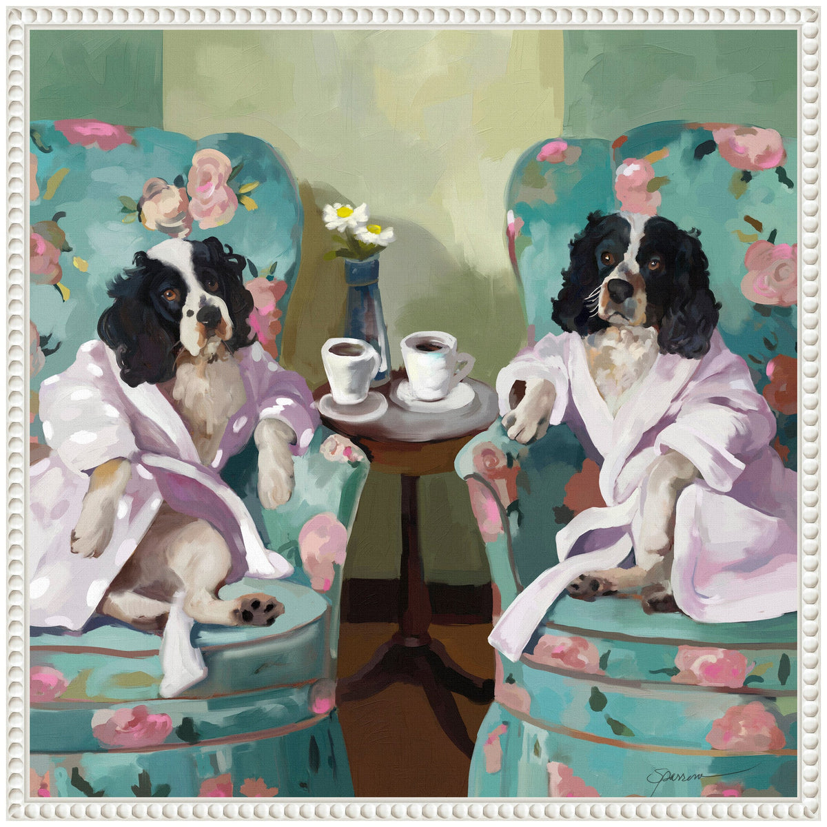 Sylvie Coffee Hour Framed Canvas by Mary Sparrow