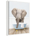 Sylvie Elephant Front in Cottage Blue Bathtub Framed Canvas by Amy Peterson