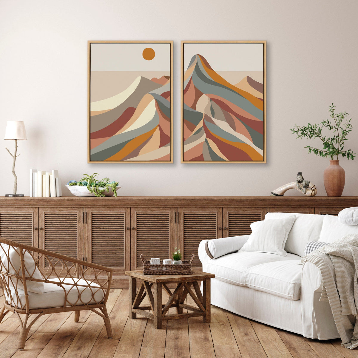 Sylvie Mid Century Modern Mountains Framed Canvas Set of 2 by Rachel Lee of My Dream Wall