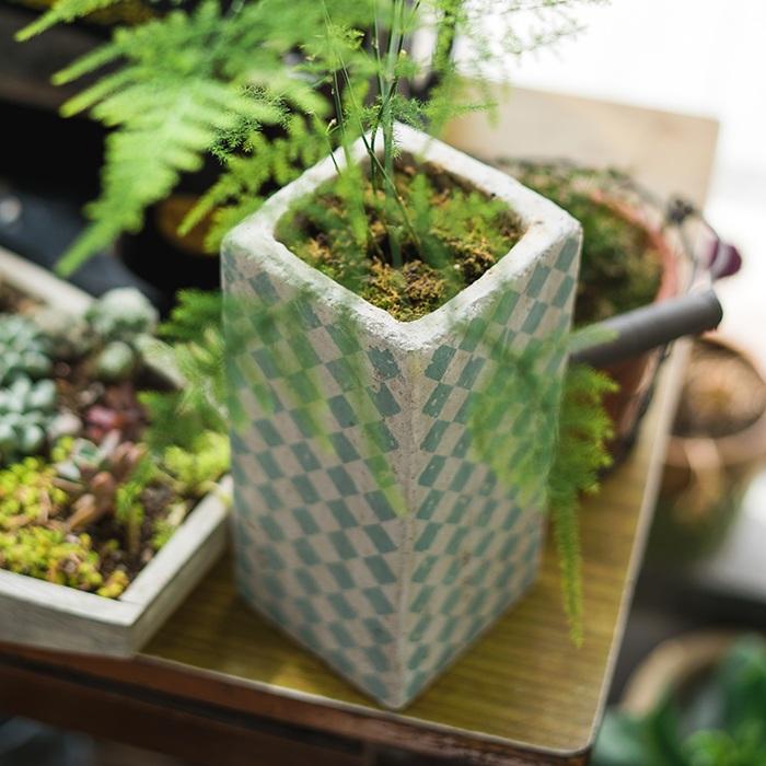 Blue-Pattern Cement Planters, Randomly Selected Set of 3