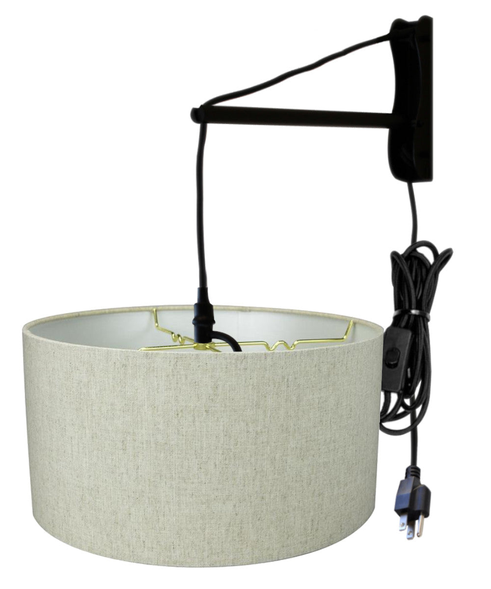 Home Concept MAST Plug-In Wall-Mount Pendant Light 1-Light Black Cord/Arm Textured Oatmeal Shade - 18"W