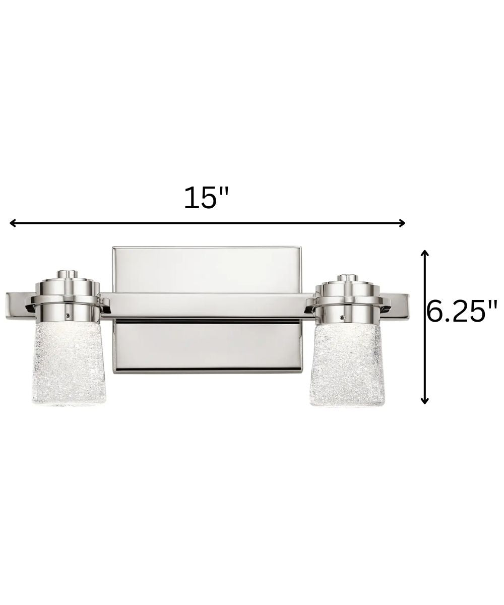 Kichler Vada 15"W 2-Light LED Bathroom Vanity Light, Polished Nickel Finish Clear Bubble Glass Shade