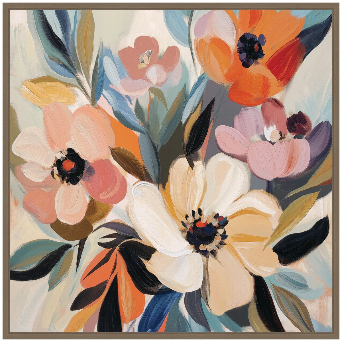 Sylvie Garden Bloom Abstract Bouquet I Framed Canvas by The Creative Bunch Studio