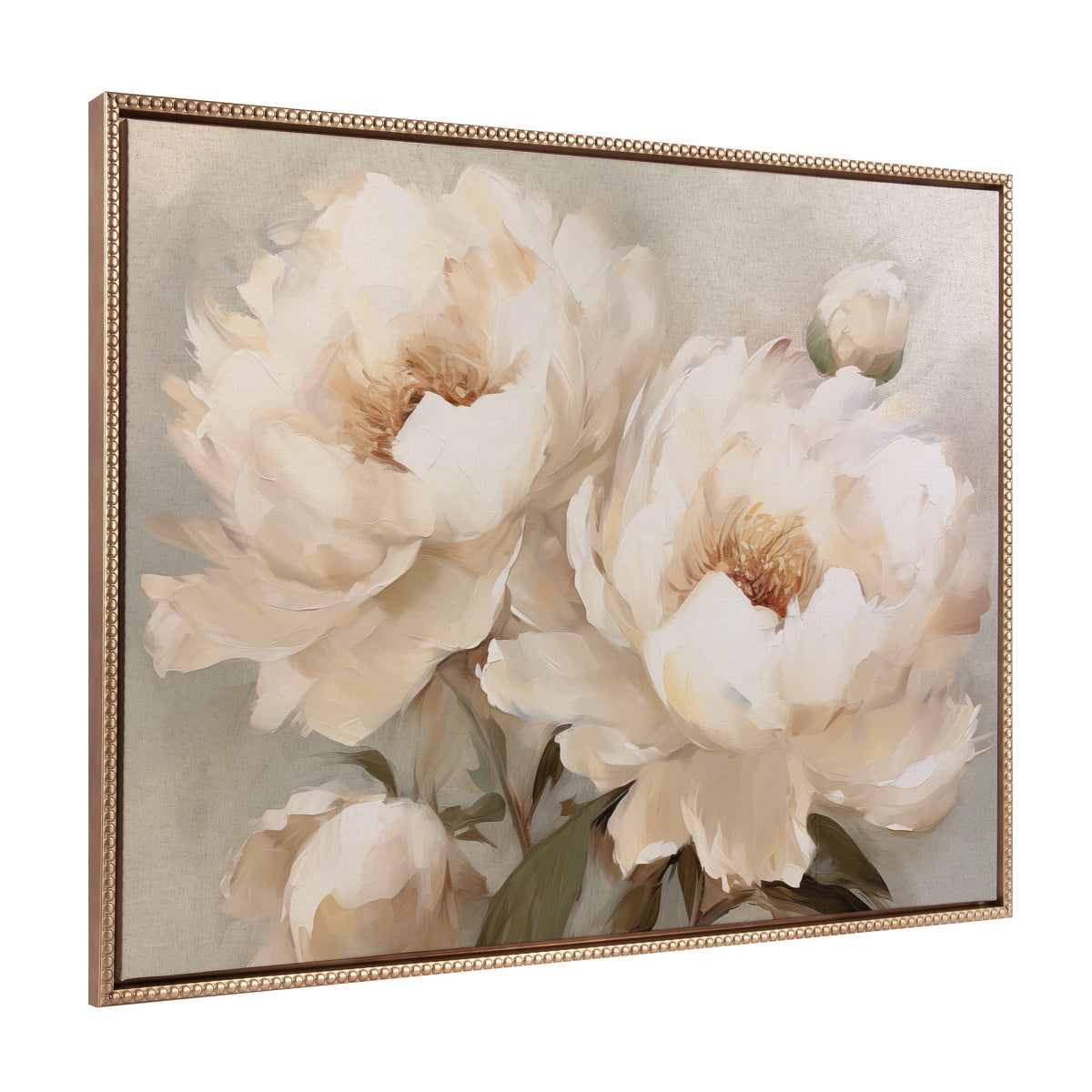 Sylvie Beaded Painterly Peonies Framed Canvas by The Creative Bunch Studio