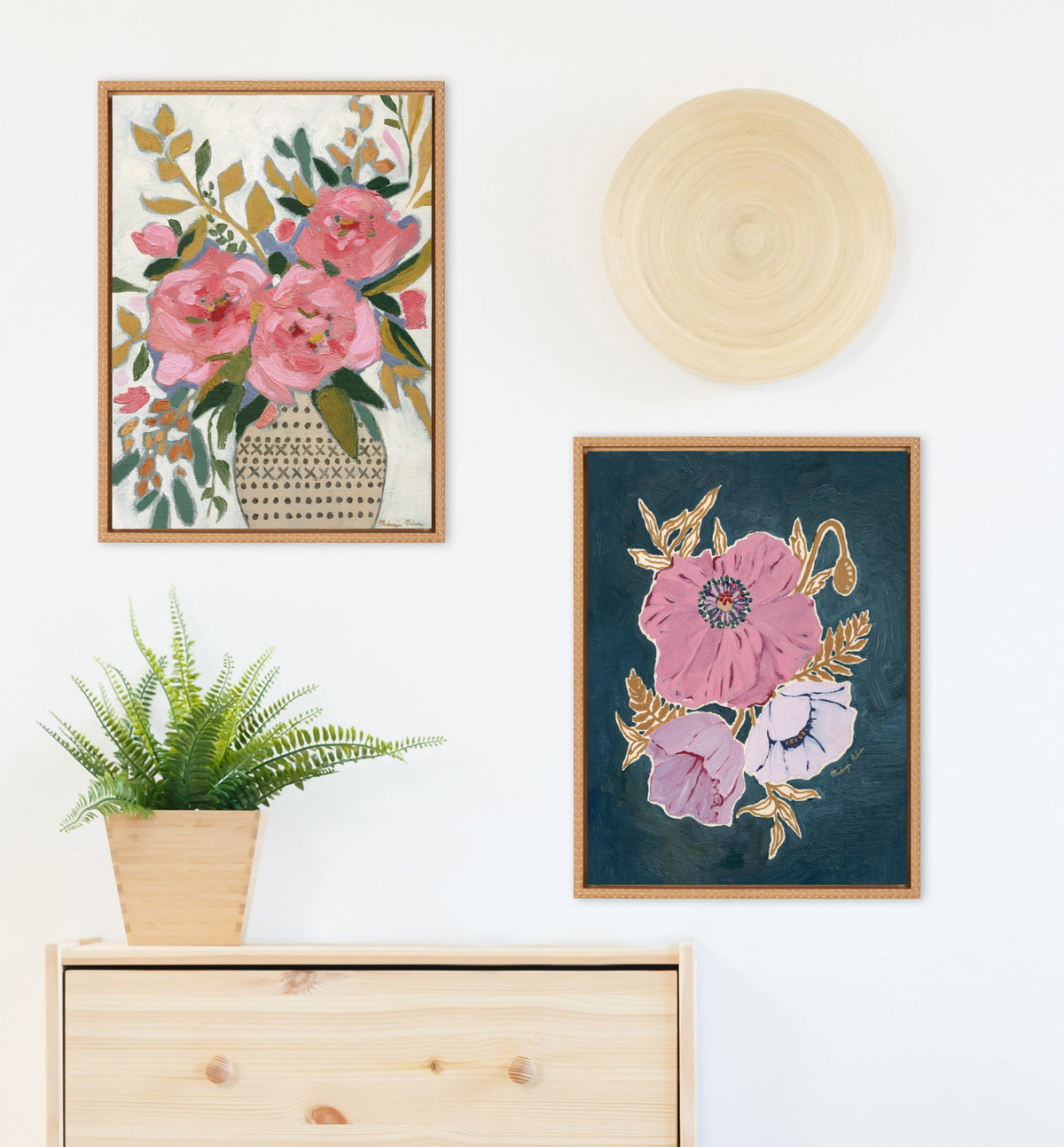 Sylvie Three Pink Peonies Framed Canvas by Mackenzie Nelson