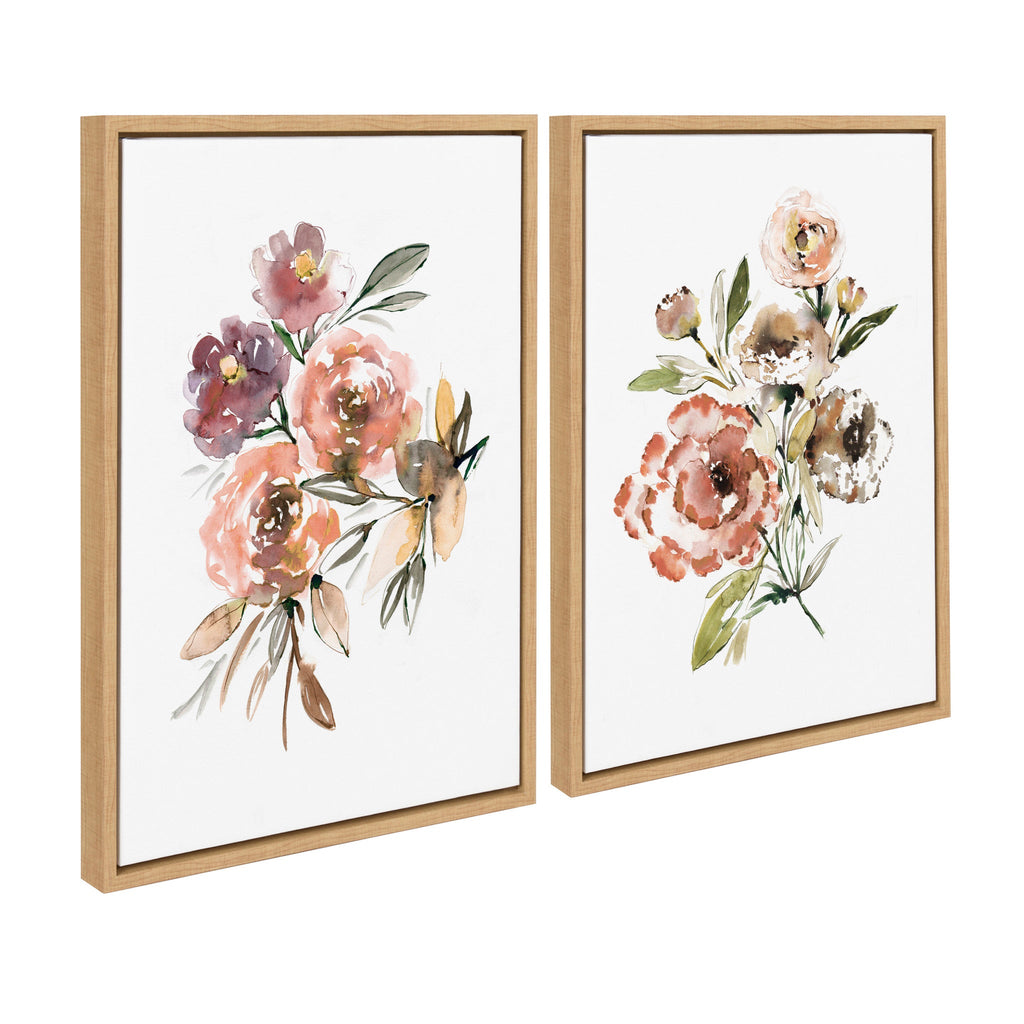 Sylvie Peach Roses and Floral Bouquet Muted Framed Canvas Art Set of 2 by Sara Berrenson