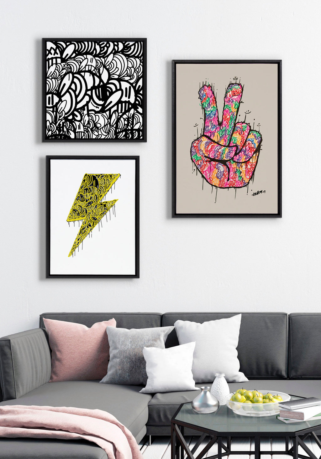 Sylvie Peace Sign Framed Canvas by Arm of Casso