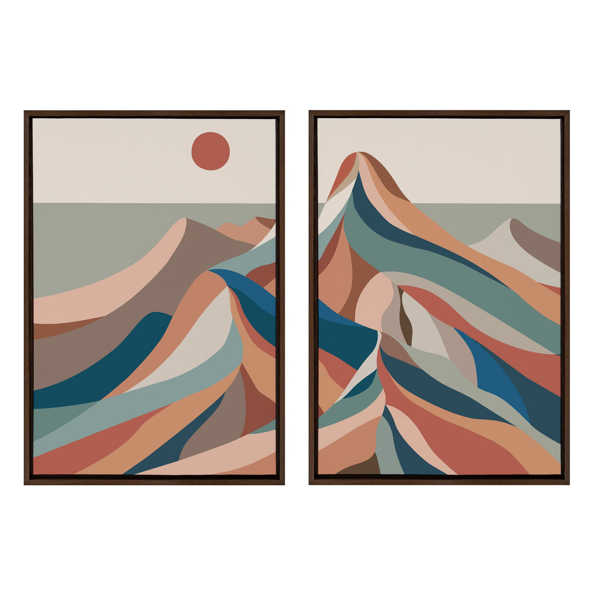 Sylvie Mid Century Modern Mountains Blue Framed Canvas Set by Rachel Lee of My Dream Wall