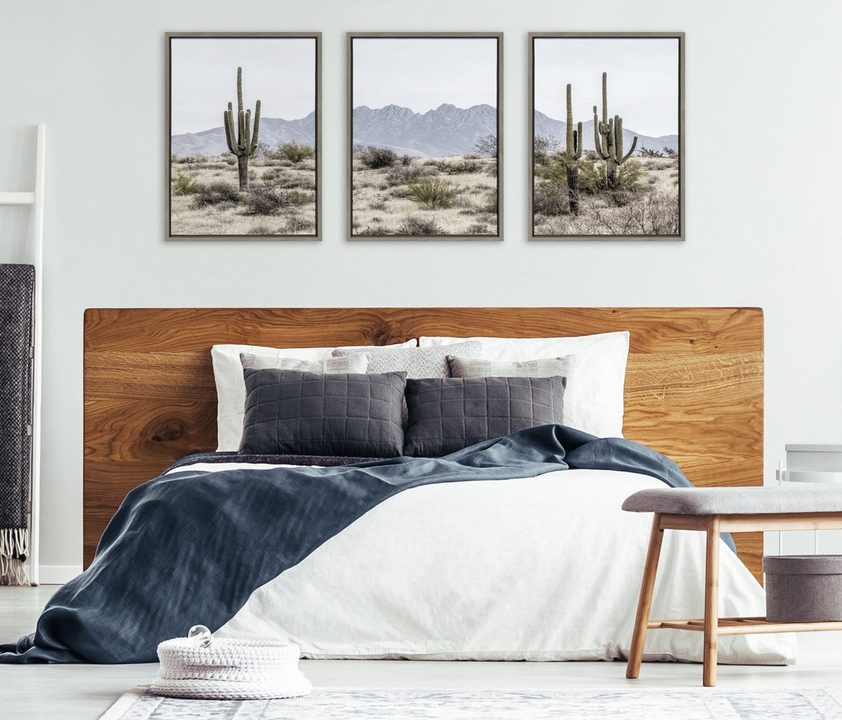 Sylvie Tall Saguaro Cacti Desert Mountain Left, Middle and Right Framed Canvas Set of 3 by The Creative Bunch Studio