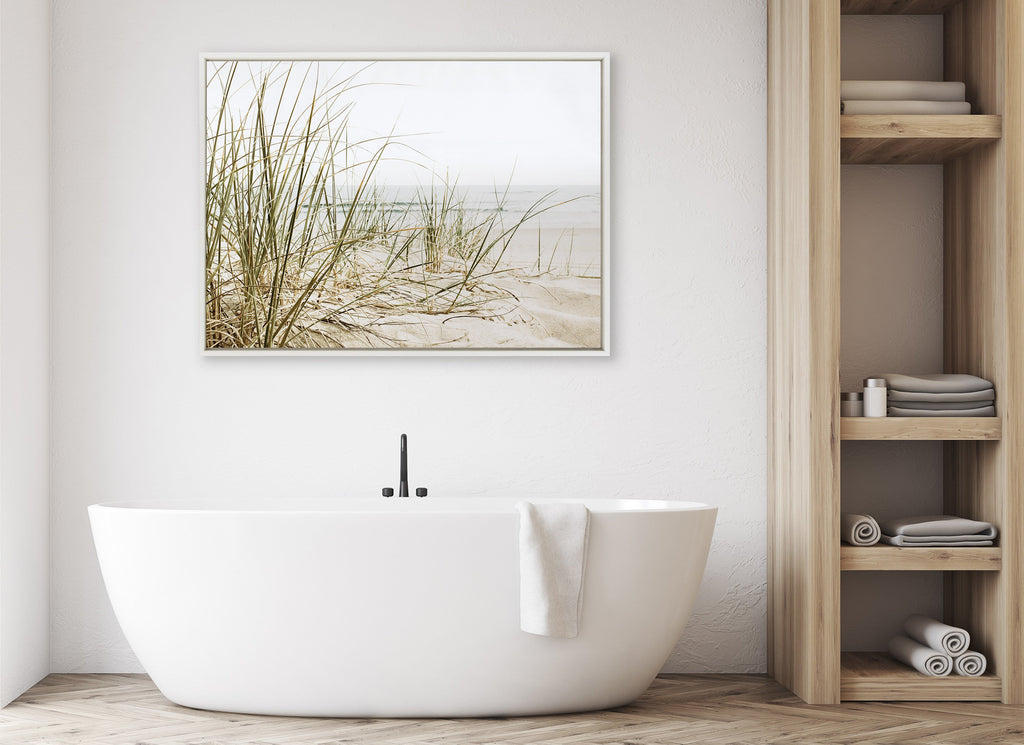 Sylvie Calming Beach Grass Framed Canvas by The Creative Bunch Studio