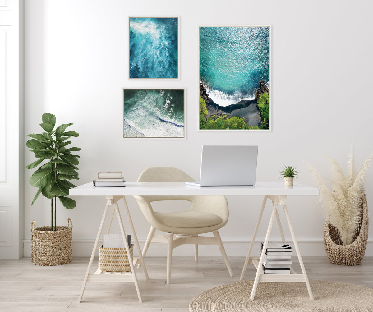 Sylvie Maui Black Sands Beach Framed Canvas Set of 3 by Rachel Bolgov