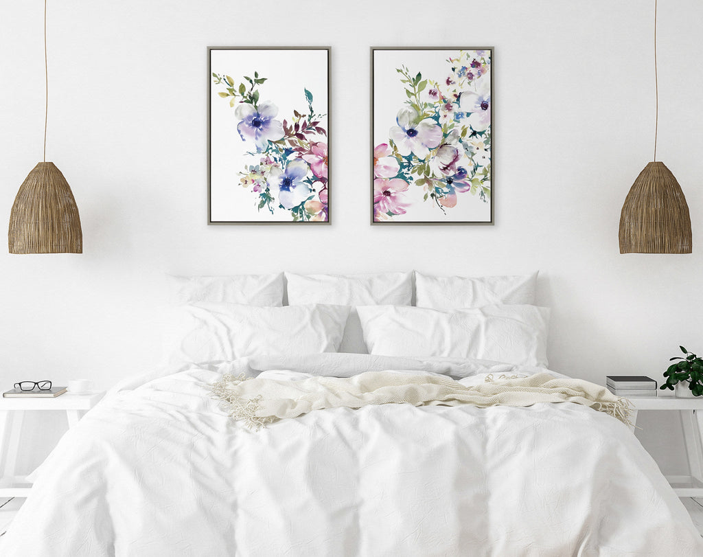 Sylvie Ink Wash Floral Left and Right Framed Canvas Set of 2 by Emma Daisy