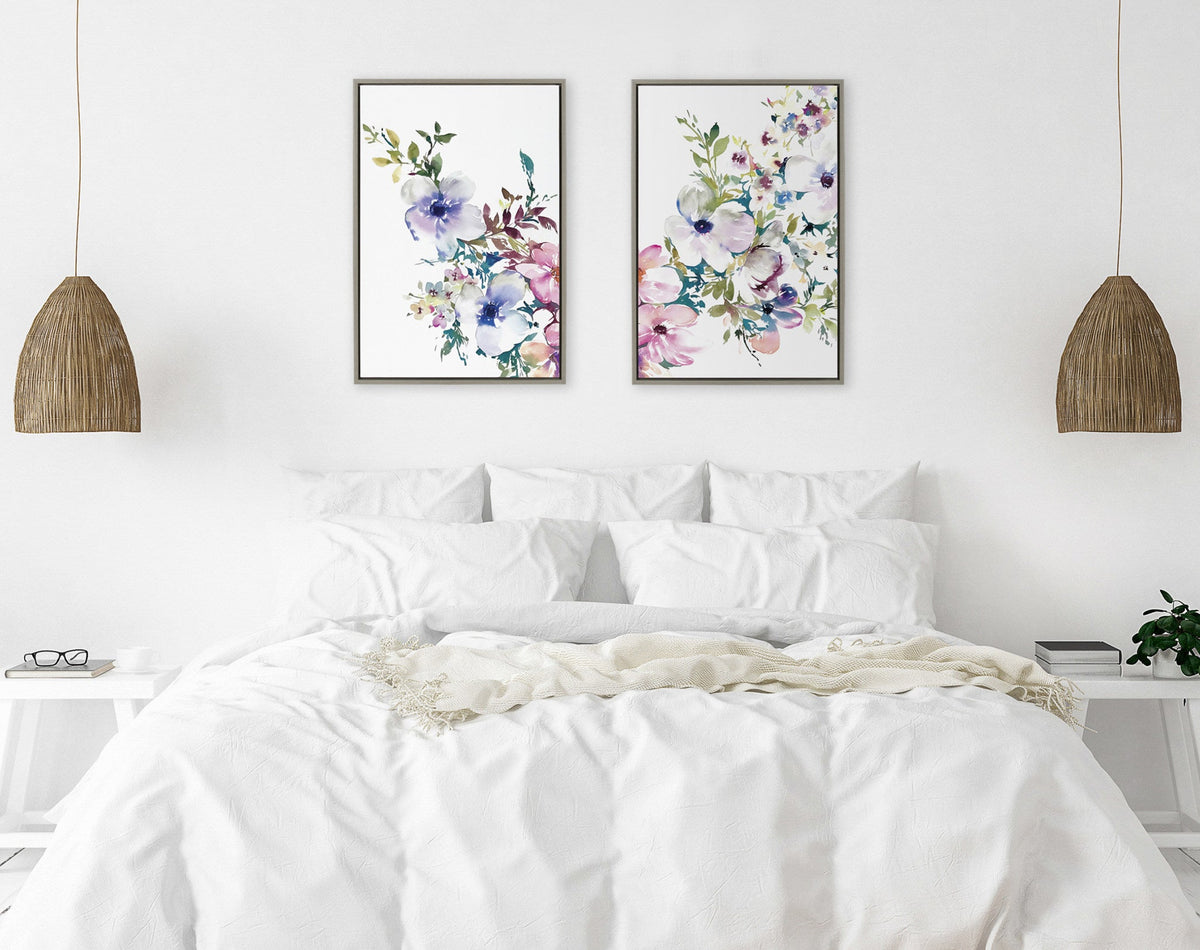 Sylvie Ink Wash Floral Left and Right Framed Canvas Set of 2 by Emma Daisy