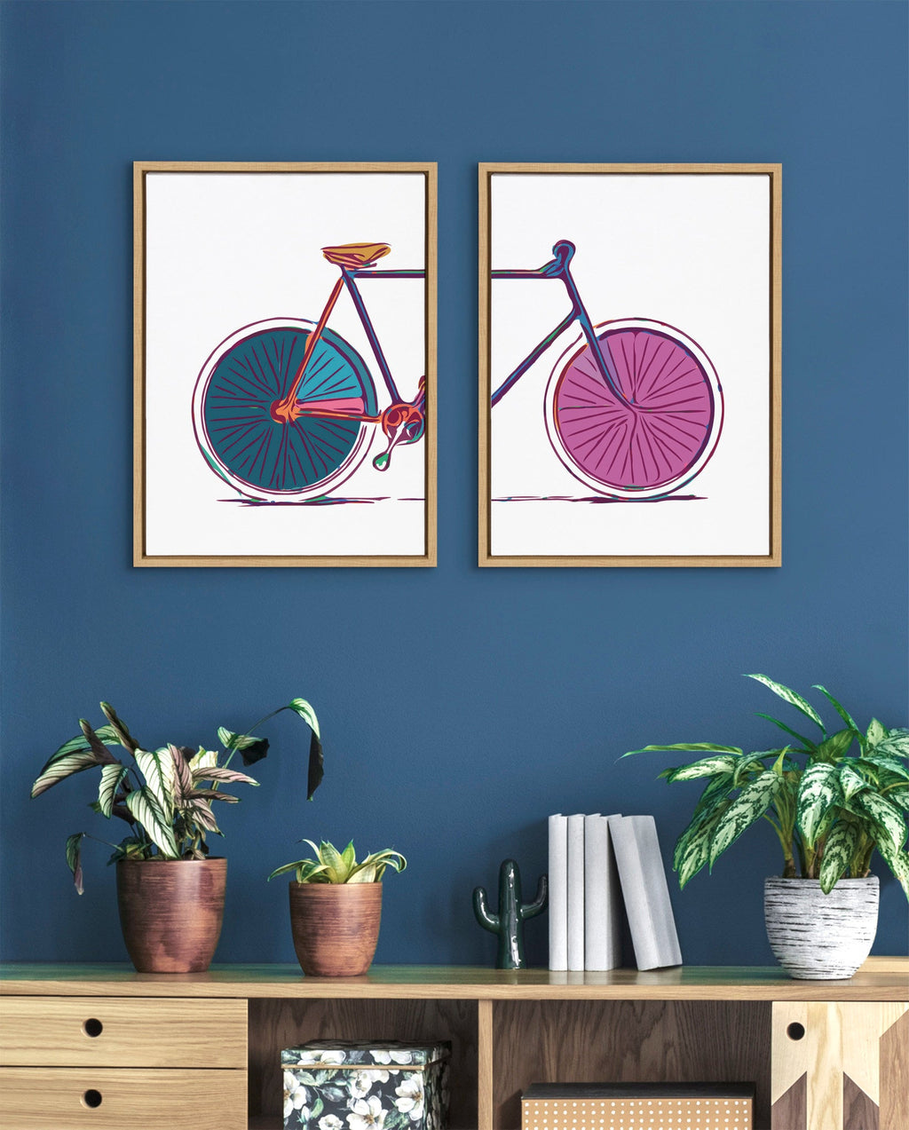 Sylvie Colorful Bike Left and Right Framed Canvas Set of 2 by Apricot and Birch