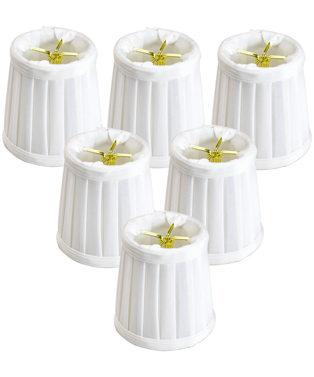 Home Concept Set of 6 Down White Pleated Clip-on Candelabra Lamp Shade - 4"W x 4" Slant Height