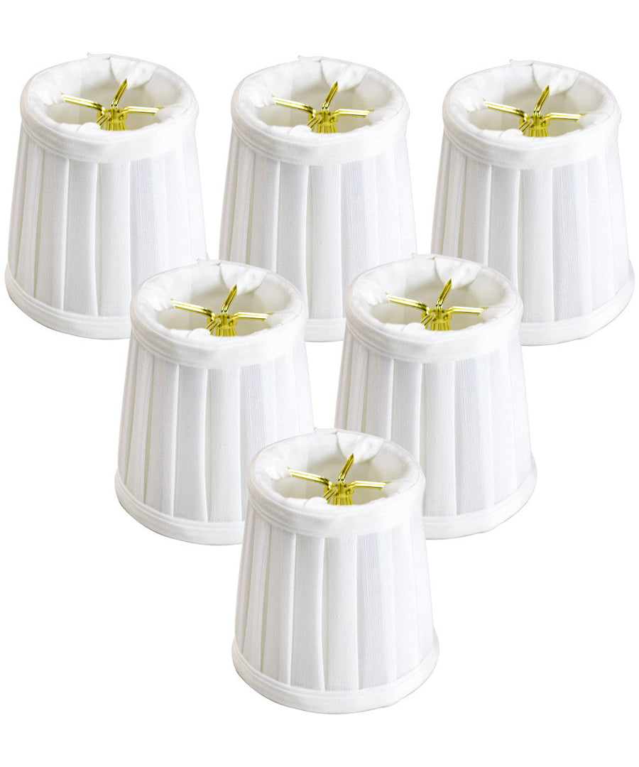 Home Concept Set of 6 Down White Pleated Clip-on Candelabra Lamp Shade - 4"W x 4" Slant Height